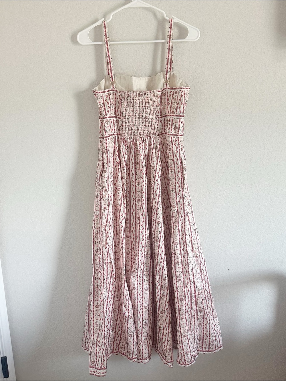 Hill House Margot Midi Dress in Emma Ikat Stripe Pockets Red White Sz L - Picture 8 of 8